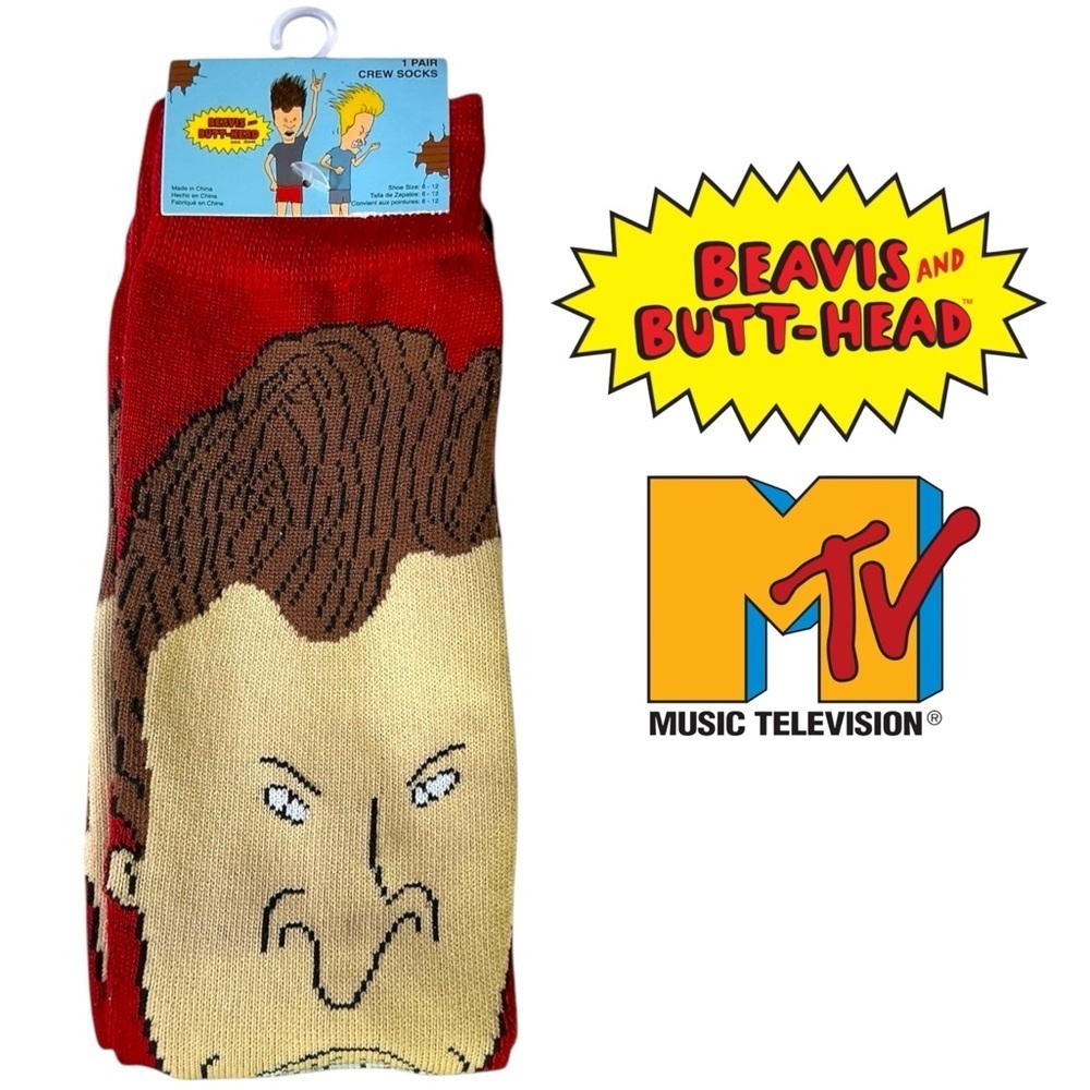 Beavis And Butt-Head Crew Socks Novelty Fun One Size Adult Unisex Red Men’s 6-12